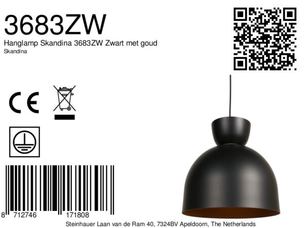 Zwarte bolvormige hanglamp met koperkleurig accent Mexlite Skandina - Image 6