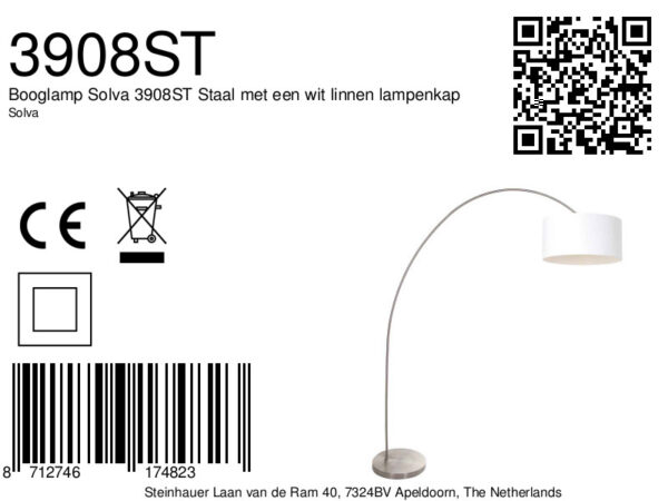 Stalen booglamp met witte lampenkap Mexlite Solva - Image 6