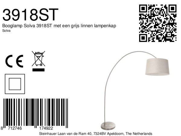 Klassieke stalen booglamp met beige lampenkap Mexlite Solva - Image 6