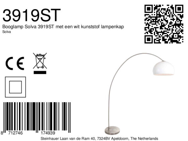 Stalen klassieke booglamp met witte lampenbol Mexlite Solva - Image 6