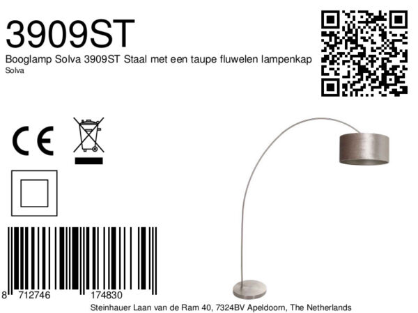 Stalen booglamp met grijze lampenkap Mexlite Solva - Image 6