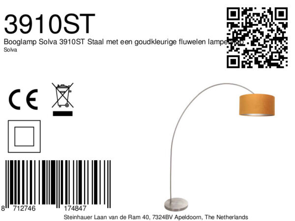 Stalen booglamp met oranje lampenkap Mexlite Solva - Image 6