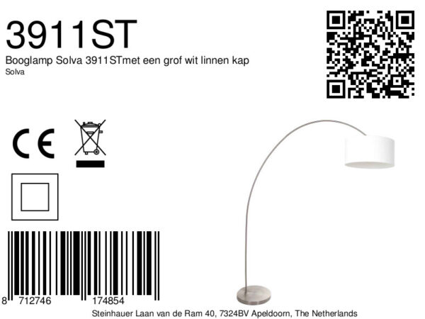 Stalen klassieke booglamp met witte lampenkap Mexlite Solva - Image 6