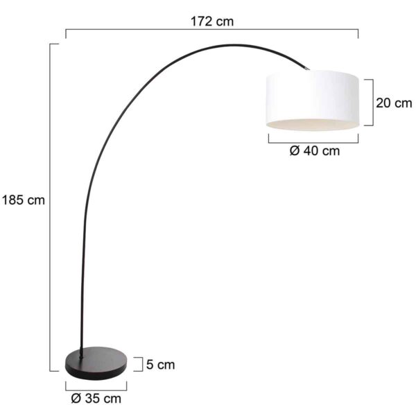 Moderne zwarte booglamp met witte lampenkap Mexlite Solva - Image 5