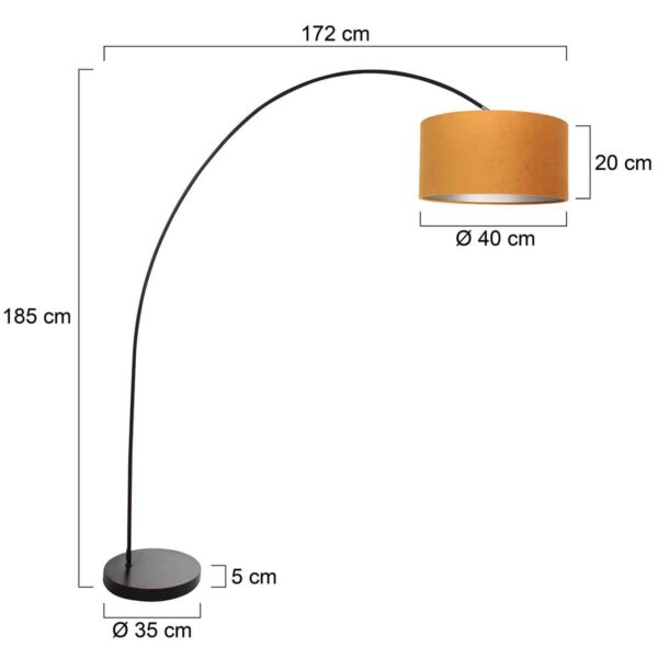 Zwarte moderne booglamp met oranje lampenkap Mexlite Solva - Image 5