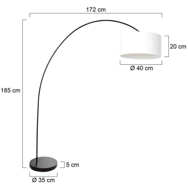 Zwarte moderne booglamp met witte lampenkap Mexlite Solva - Image 5