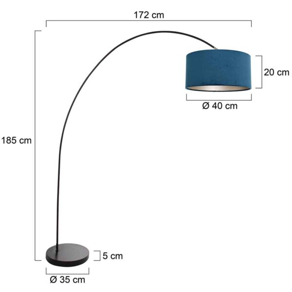 Moderne zwarte booglamp met blauwe lampenkap Mexlite Solva - Image 5