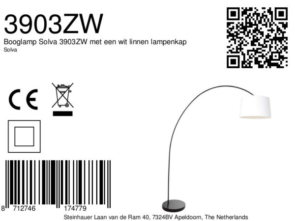 Booglamp zwart met witte lampenkap Mexlite Solva - Image 6