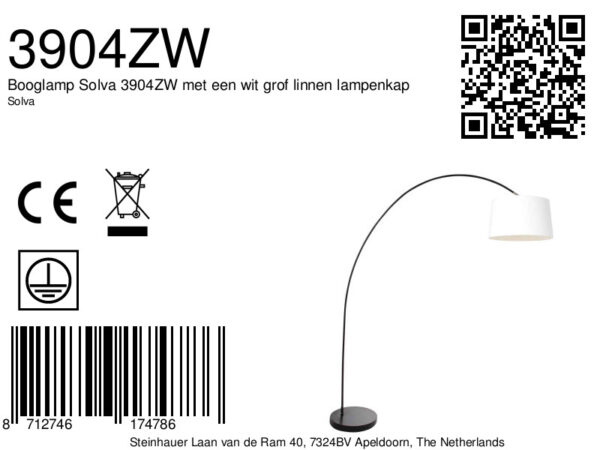 Booglamp modern en zwart met witte lampenkap Mexlite Solva - Image 6