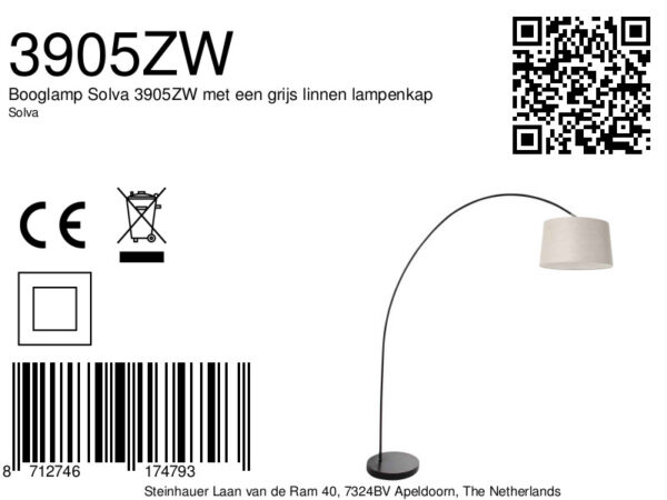 Moderne booglamp zwart met beige lampenkap Mexlite Solva - Image 6