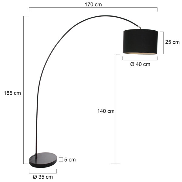 Moderne zwarte stoffen metalen vloerlamp Mexlite Solva - Image 6