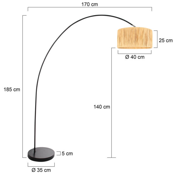Zwarte staande booglamp naturel kap  Mexlite Solva - Image 6