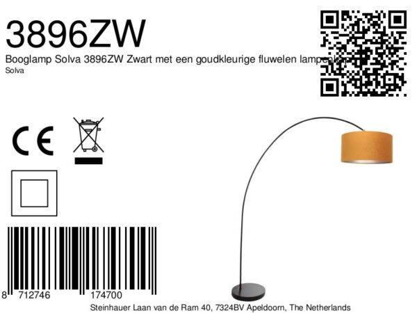 Zwarte moderne booglamp met oranje lampenkap Mexlite Solva - Image 6