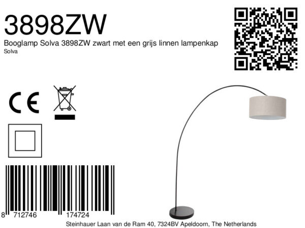 Zwarte booglamp met grijze lampenkap Mexlite Solva - Image 6