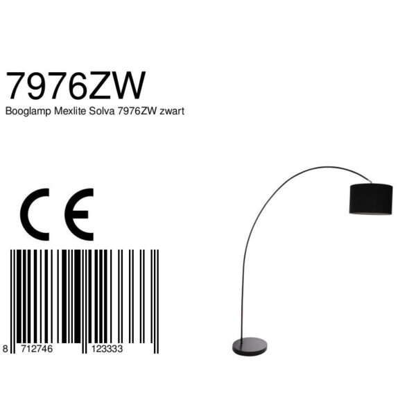 Moderne zwarte stoffen metalen vloerlamp Mexlite Solva - Image 7
