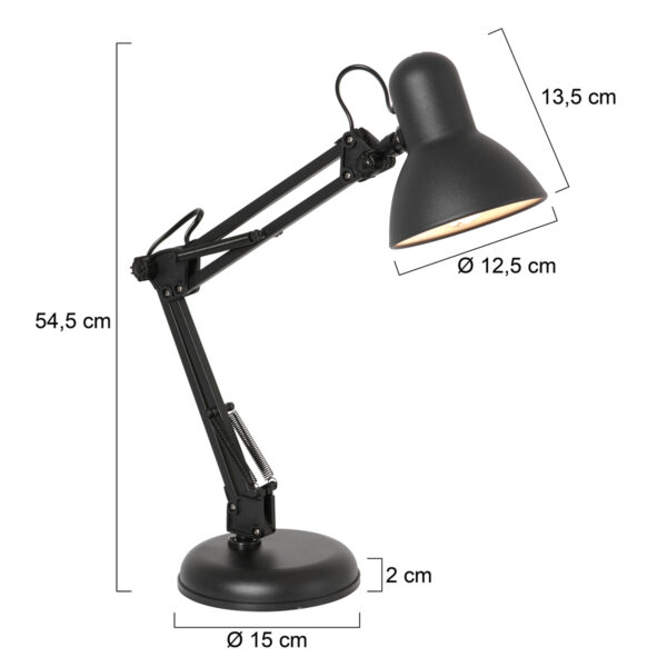 Flexibele industriële tafellamp zwart Mexlite Study - Image 6