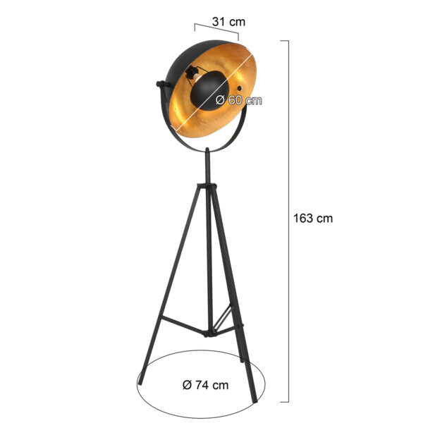 Industriële zwarte vloerlamp gouden zonnebloemkap Mexlite Sunflower - Image 7