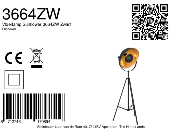 Industriële zwarte vloerlamp gouden zonnebloemkap Mexlite Sunflower - Image 8
