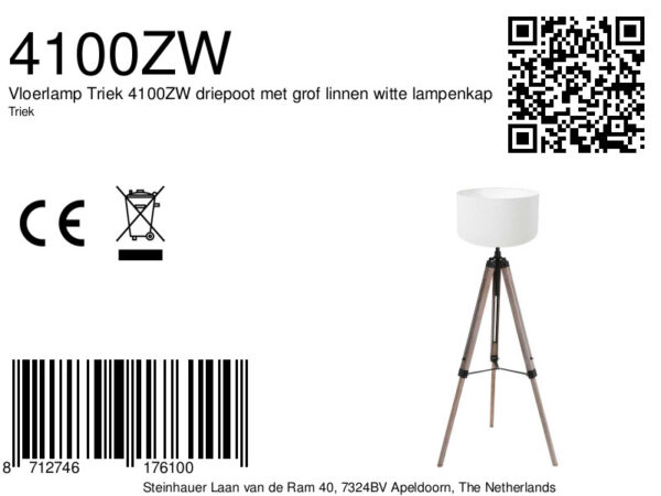 Zwarte driepoot vloerlamp linnen kap  Mexlite Triek - Image 6