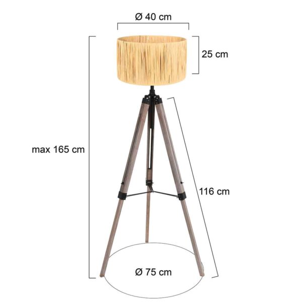 Zwarte vloerlamp hout kap gras  Mexlite Triek - Image 5