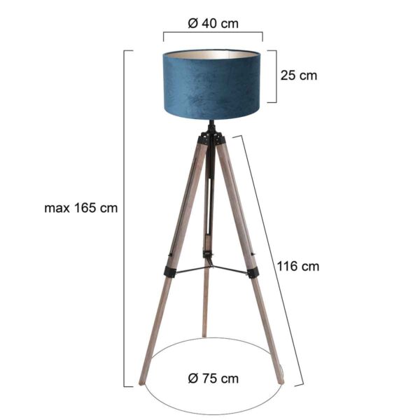 Houten vloerlamp zwart velours kap  Mexlite Triek - Image 5