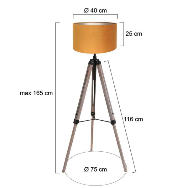 Driepoot vloerlamp zwart kap velours  Mexlite Triek - Image 5