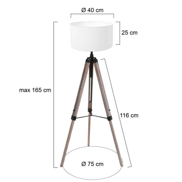 Houten vloerlamp zwart kap linnen Mexlite Triek - Image 5