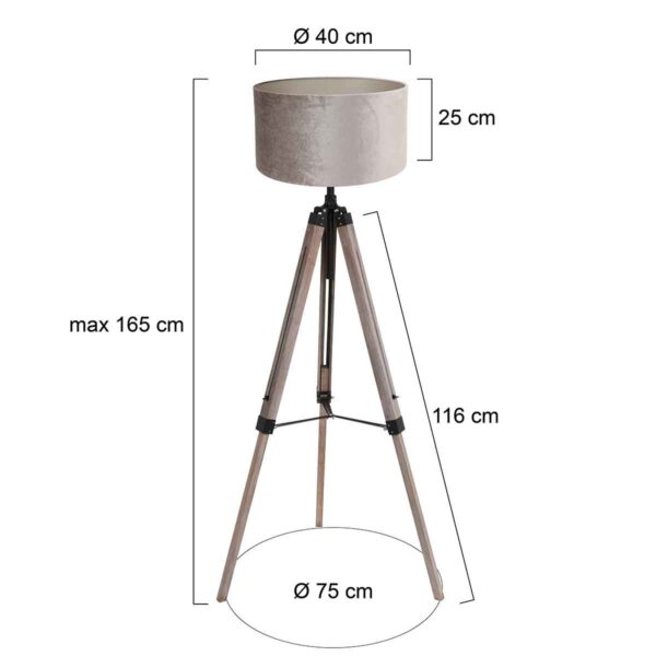 Zwarte driepoot vloerlamp velours kap  Mexlite Triek - Image 5
