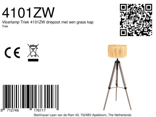 Zwarte vloerlamp hout kap gras  Mexlite Triek - Image 6