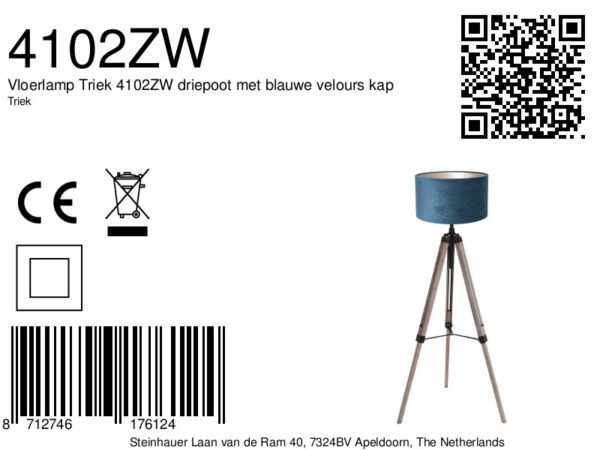 Houten vloerlamp zwart velours kap  Mexlite Triek - Image 6