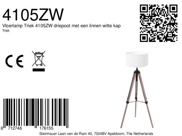 Houten vloerlamp zwart kap linnen Mexlite Triek - Image 6