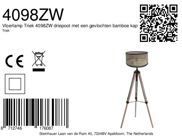Houten vloerlamp zwart bamboe kap Mexlite Triek - Image 6
