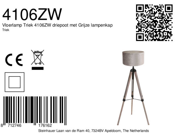 Zwarte driepoot vloerlamp velours kap  Mexlite Triek - Image 6