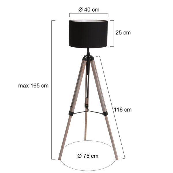 Driepoot vloerlamp zwart stoffen kap Mexlite Triek - Image 6
