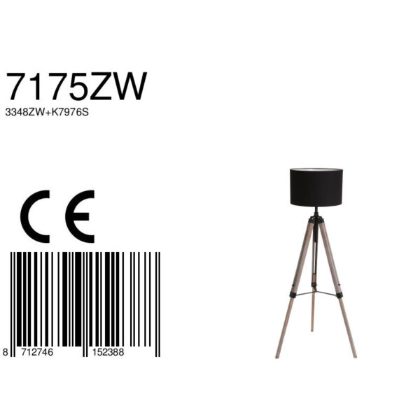 Driepoot vloerlamp zwart stoffen kap Mexlite Triek - Image 7