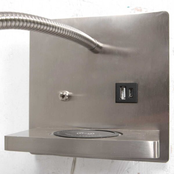 Staalkleurige wandlamp verstelbaar met draadloze telefoonlader Mexlite Upround - Image 4