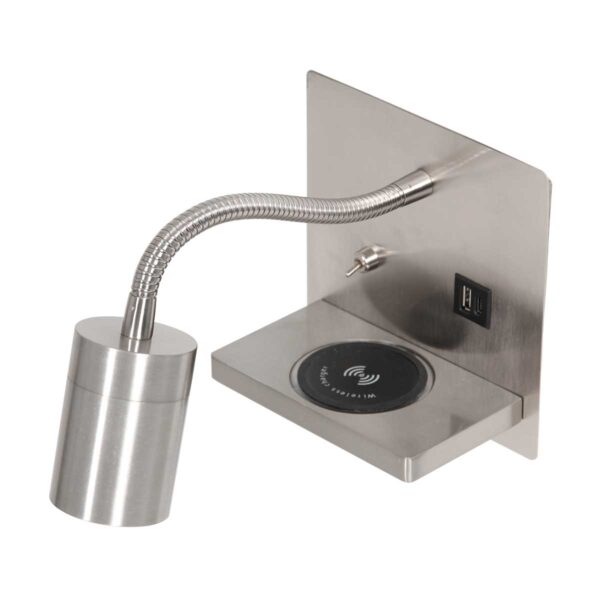 Staalkleurige wandlamp verstelbaar met draadloze telefoonlader Mexlite Upround - Image 8