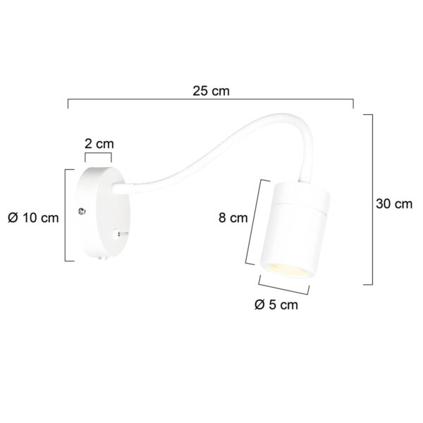 Metalen witte wandlamp flexibele arm Mexlite Upround - Image 6
