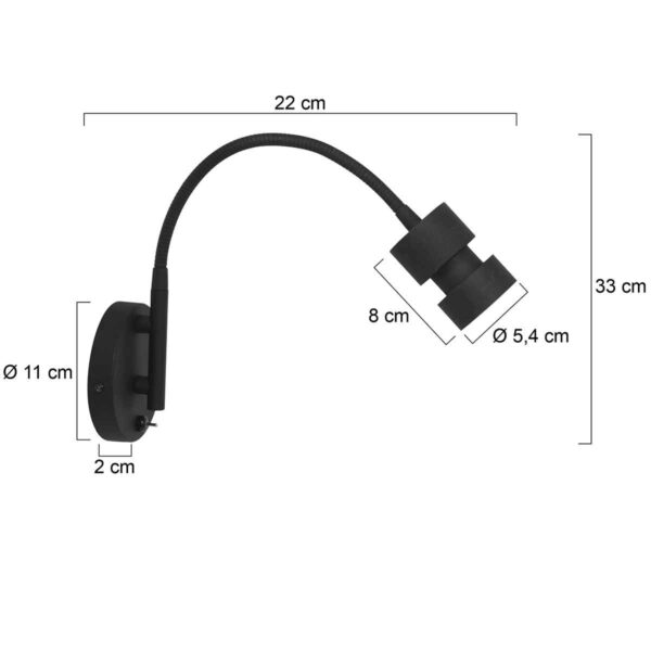 Trendy wandlamp zwart USB-aansluiting Mexlite Upround - Image 6