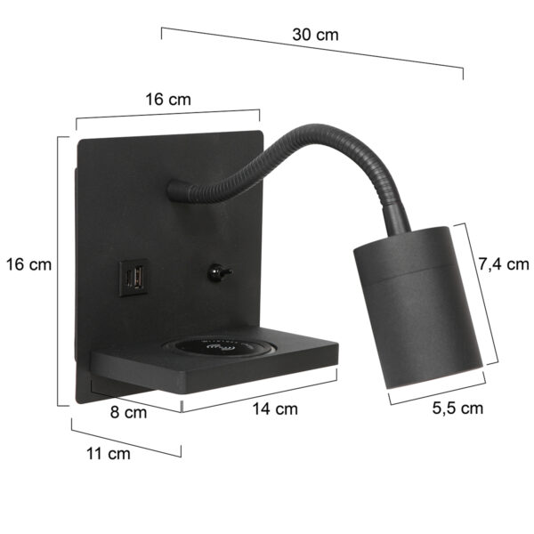 Moderne vierkante buigbare wandlamp zwart Mexlite Upround - Image 6