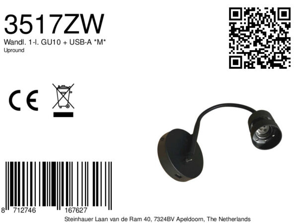 Trendy wandlamp zwart USB-aansluiting Mexlite Upround - Image 7