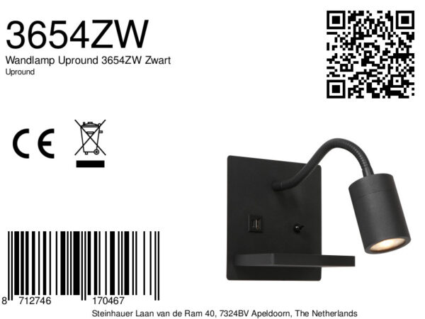 Moderne vierkante buigbare wandlamp zwart Mexlite Upround - Image 7