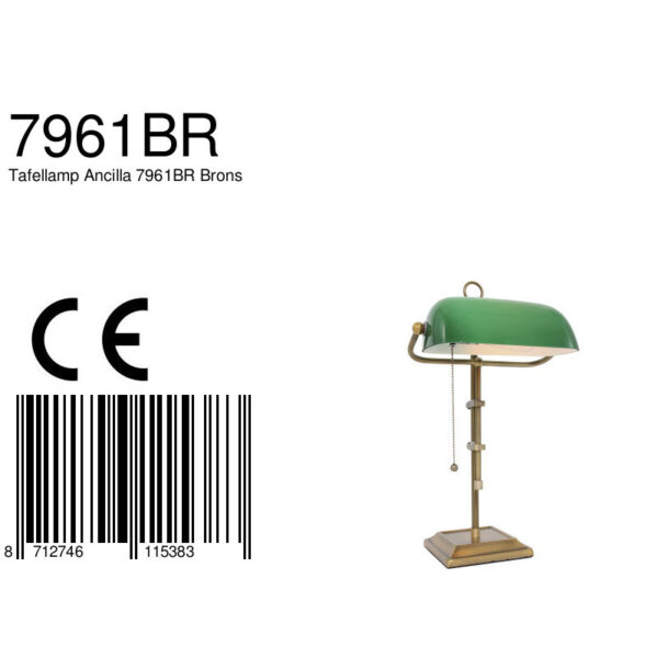 Steinhauer Ancilla bankierslamp - notarislamp - klassiek - 57 cm hoog - met trekkoord - brons - Image 7