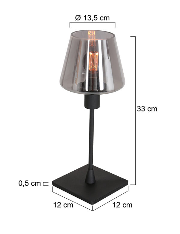 Steinhauer Ancilla tafellamp - rookglazen kap - 33 cm hoog - modern - E14 - zwart - Image 5