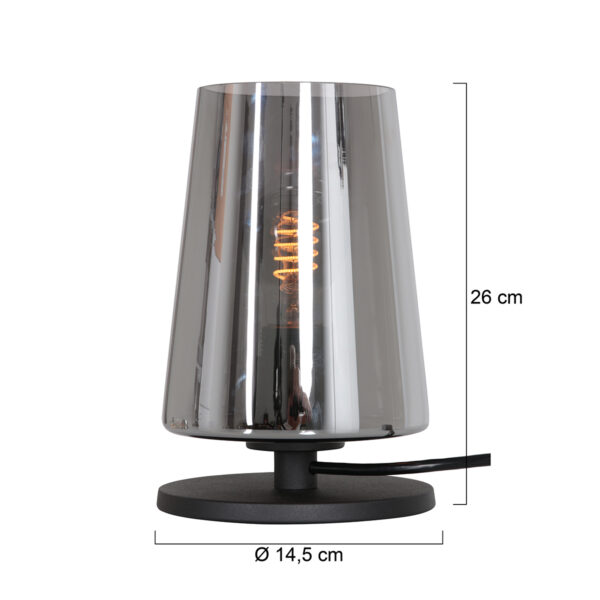 Steinhauer Ancilla tafellamp - rookglazen kap - 24 cm hoog - modern - E27 -zwart - Image 6