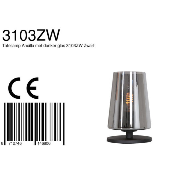 Steinhauer Ancilla tafellamp - rookglazen kap - 24 cm hoog - modern - E27 -zwart - Image 7