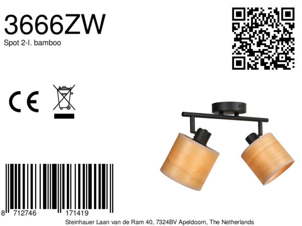 Tweelichts spot zwart bamboe kappen Mexlite Bambus - Image 6