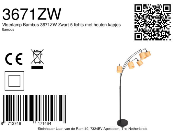 Zwarte booglamp vijf lichts Mexlite Bambus - Image 7