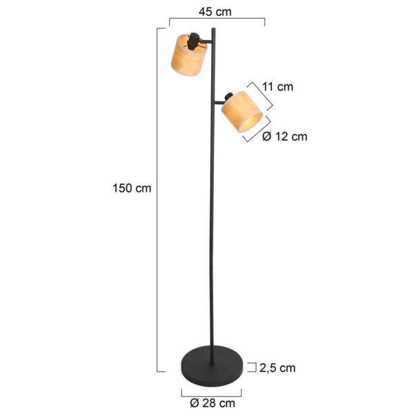 Tweelichts vloerlamp zwart kappen bamboe Mexlite Bambus - Image 7
