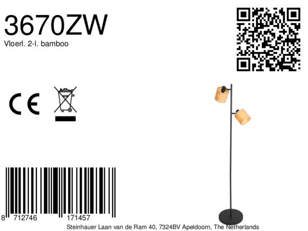 Tweelichts vloerlamp zwart kappen bamboe Mexlite Bambus - Image 8